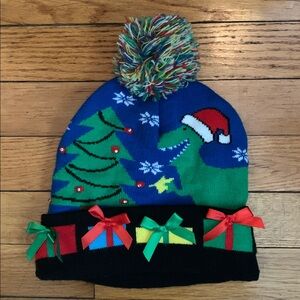 Festive LED Christmas Tree Dino Beanie Hat